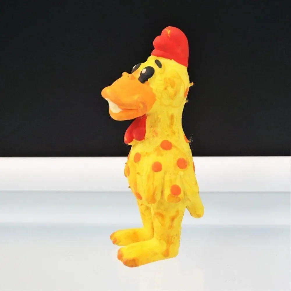 Yellow Squeaky Hen Dog Toy Latex Rubber